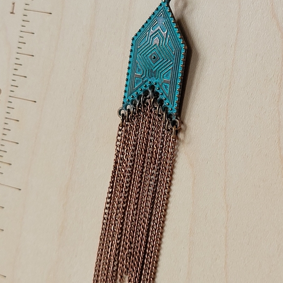 🔥LAST PAIR🔥 Bohemian Verdigris Chain Tassel Drop Dangle Earrings - Picture 5 of 6